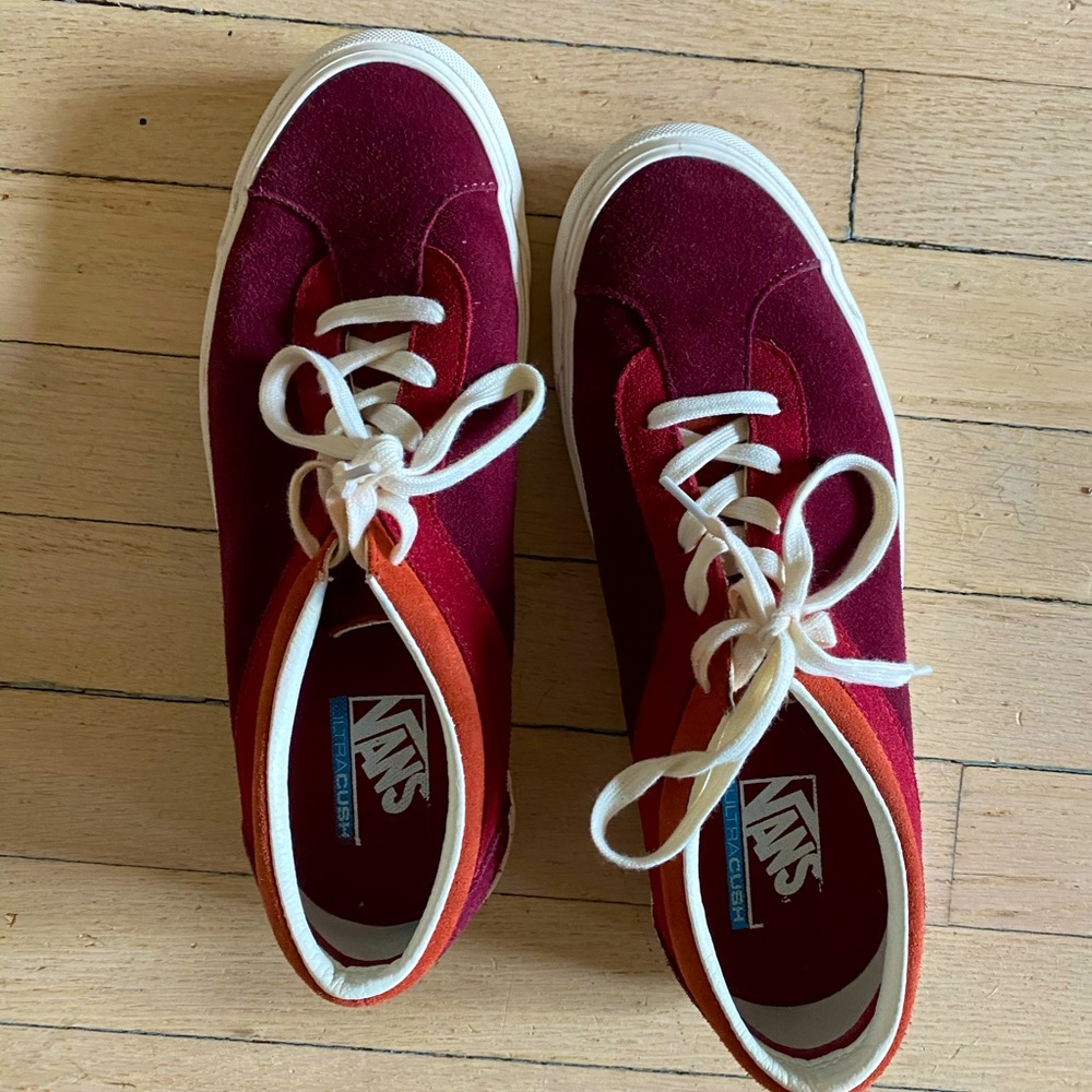 Retro-style purple suede sneakers